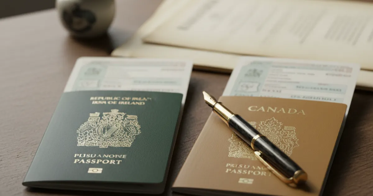 Two passports from different countries on a desk